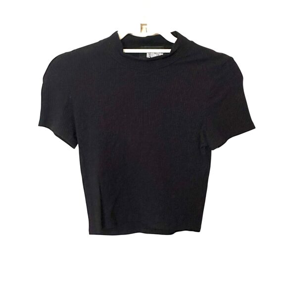 REFORMATION Ribbed Fitted Cropped Tee Black Large - Picture 2 of 5
